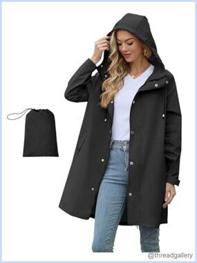 Packable Waterproof Rain Jacket with Hood Windbreaker Long